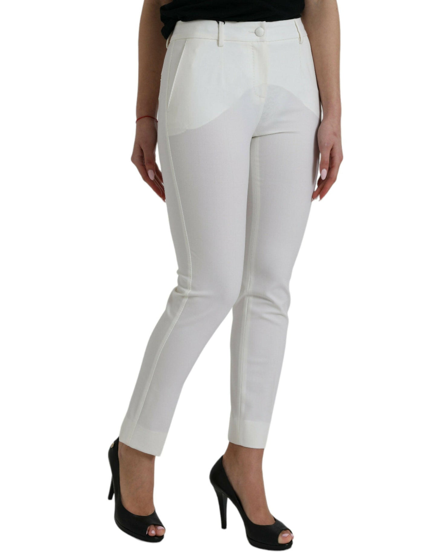 Dolce & Gabbana White Wool Mid Waist Tapered Pants