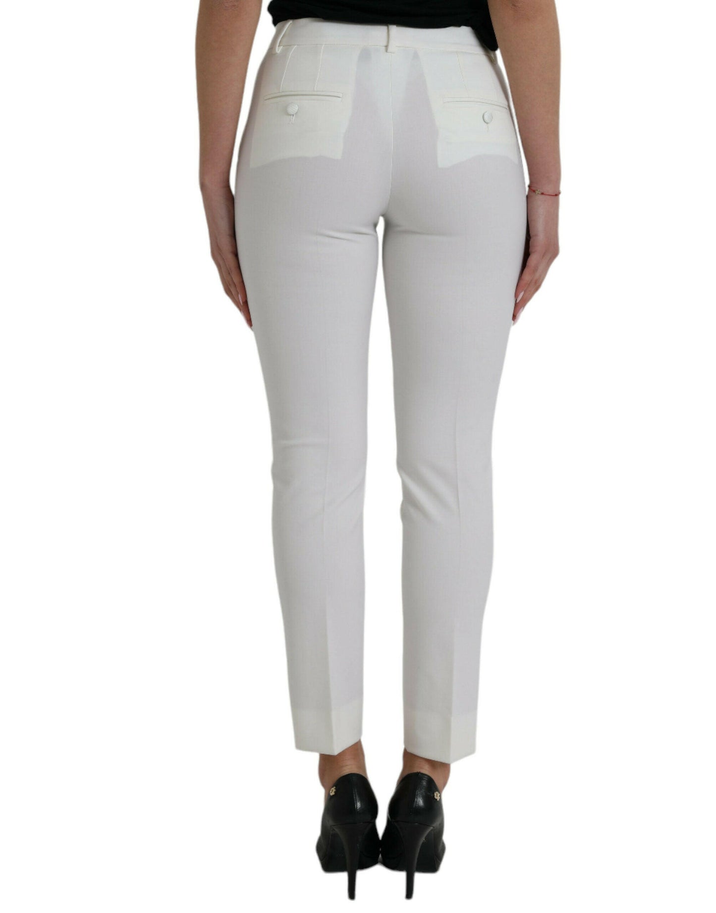 Dolce & Gabbana White Wool Mid Waist Tapered Pants