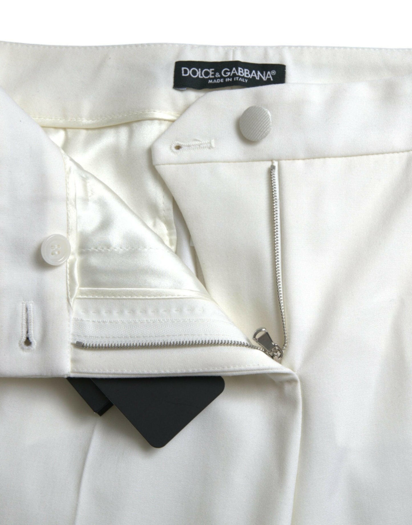 Dolce & Gabbana White Wool Mid Waist Tapered Pants