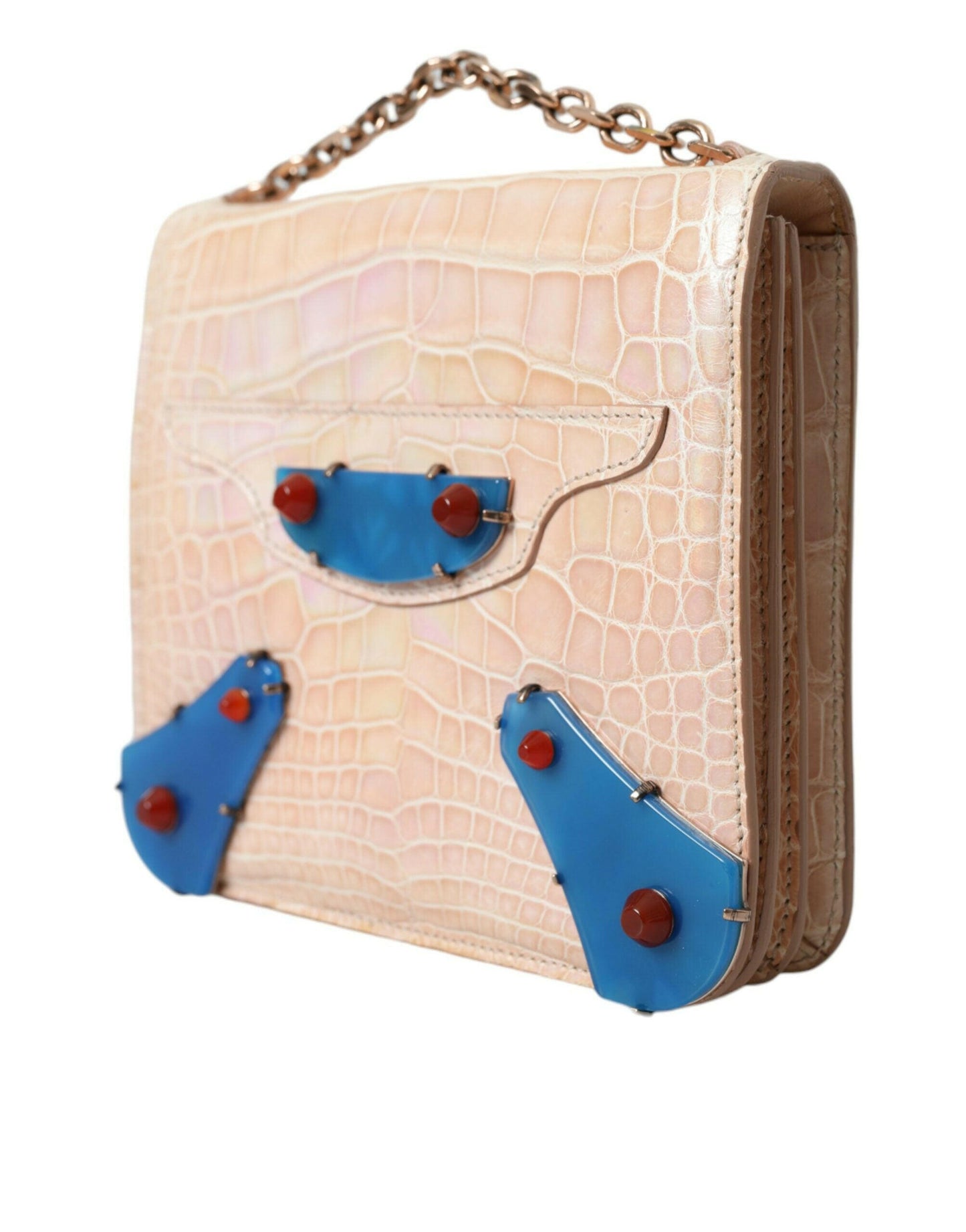 Balenciaga Beige Blau Achat Exotisches Leder Gold Kette Handtasche Tasche