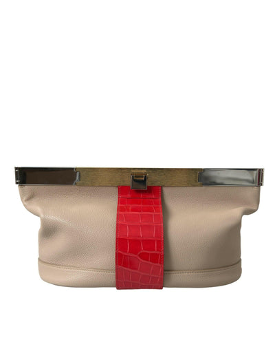 Balenciaga Beige Red Two Tone Exotic Leather Pouch Bag