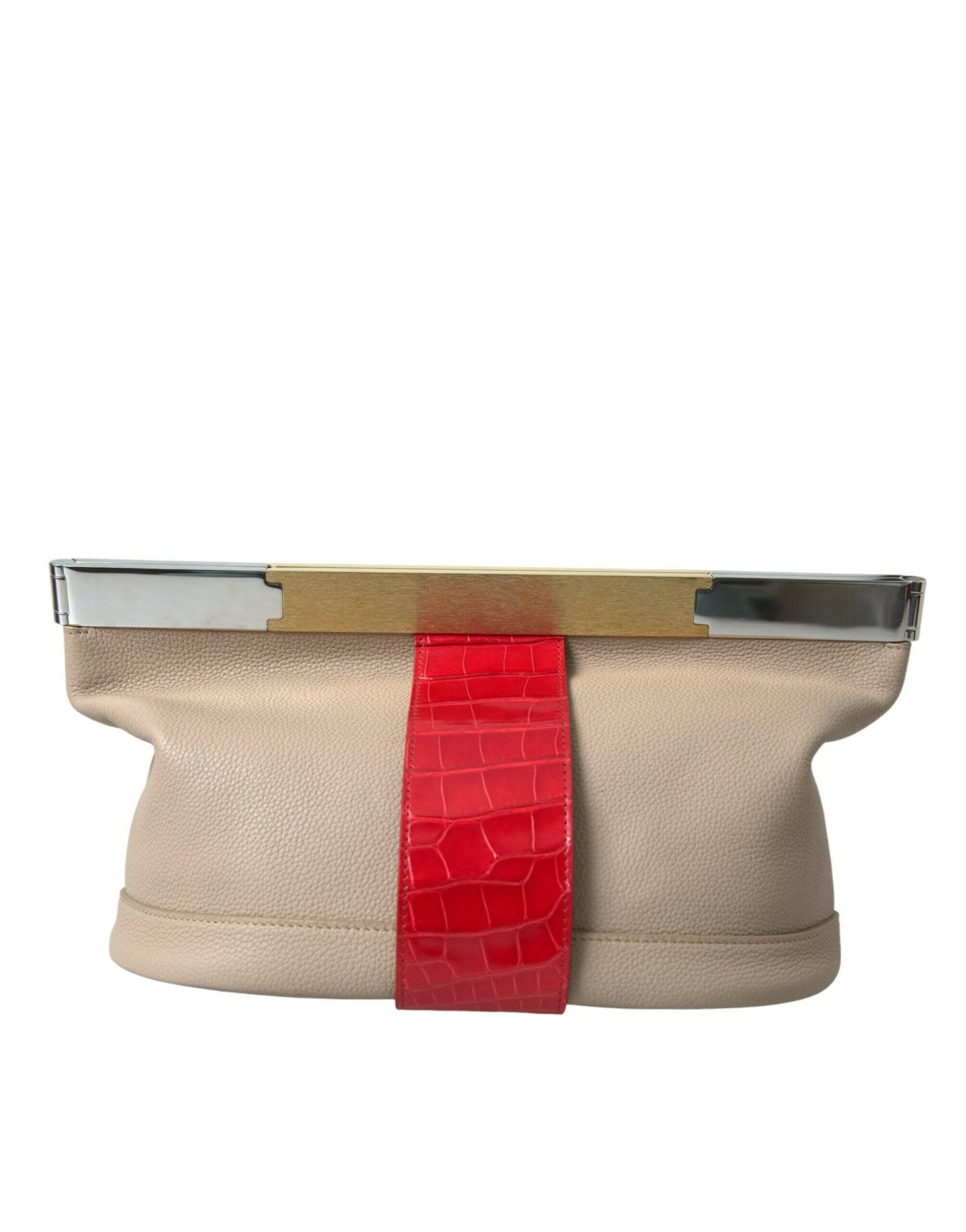 Balenciaga Beige-Rot Zweifarbige Beuteltasche aus exotischem Leder