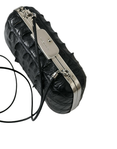 Balenciaga Black Exotic Skin Leather Shoulder Crossbody Box Clutch Bag