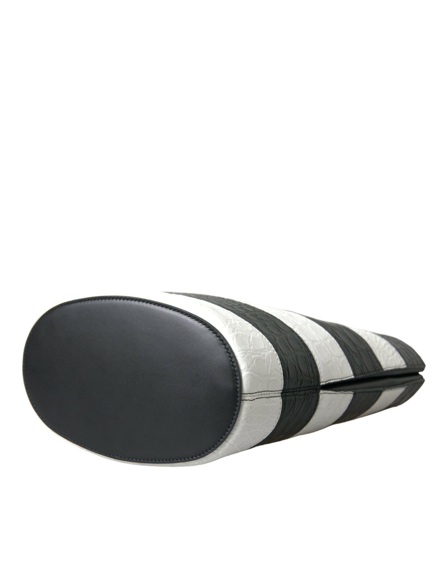 Balenciaga – Maxi-Eimertasche aus Leder mit Streifen in Schwarz und Weiß