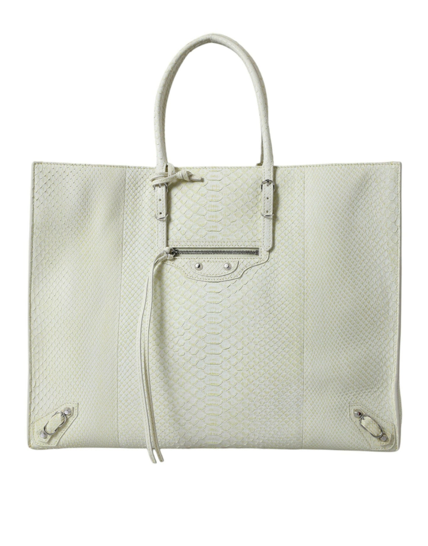 Balenciaga White Yellow Exotic Skin Leather Shopping Tote PAPIER Bag