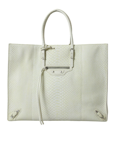 Balenciaga White Yellow Exotic Skin Leather Shopping Tote PAPIER Bag