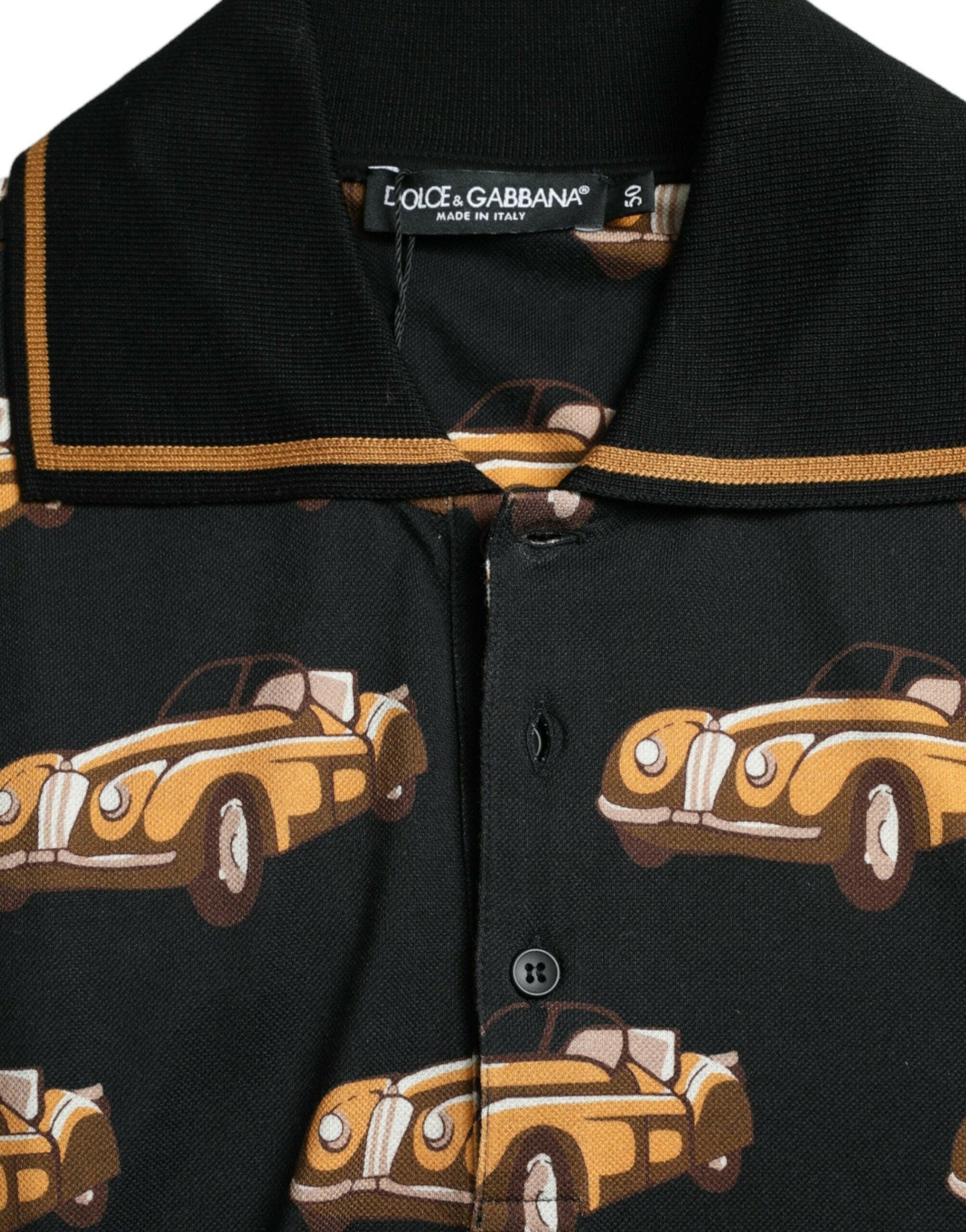 Dolce &amp; Gabbana – Schwarzes Poloshirt mit kurzem Arm und Auto-Print