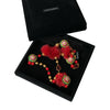 Dolce &amp; Gabbana Carretto-Kettenhalskette aus goldenem Messing mit rotem Pelz und Kristallen