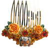 Dolce & Gabbana Gold Brass Crystal Leopard Floral Hair Comb