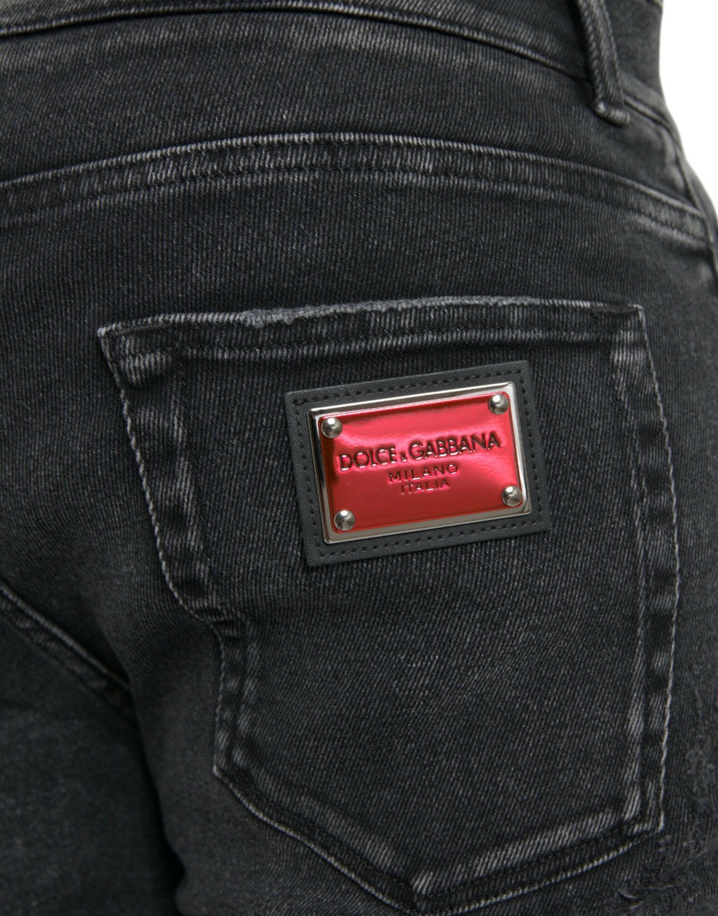 Dolce &amp; Gabbana – Graue Skinny-Jeans aus Baumwollstretch mit Logo