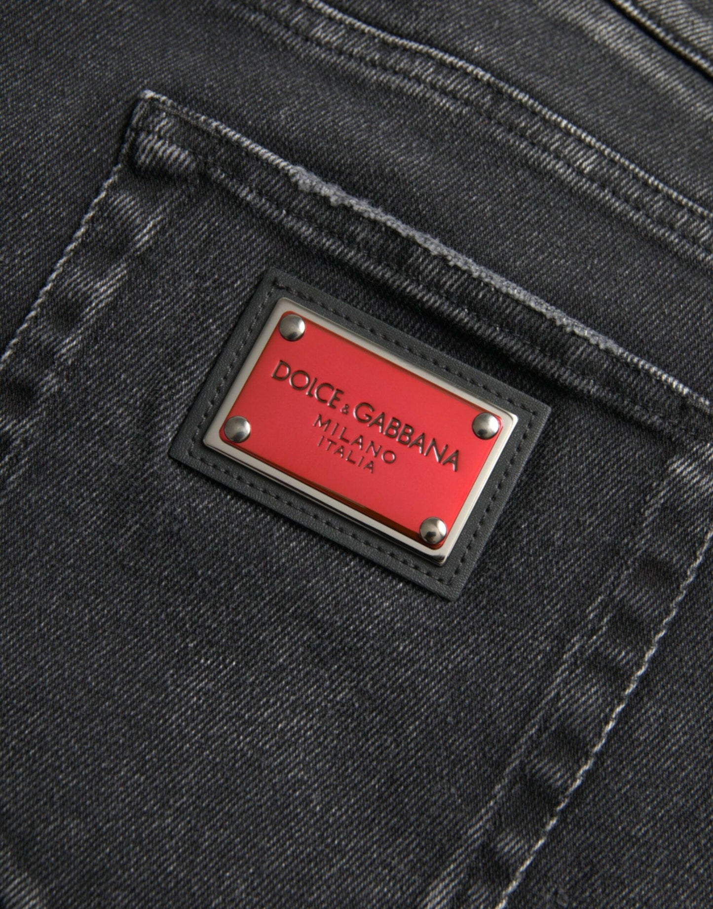Dolce &amp; Gabbana – Graue Skinny-Jeans aus Baumwollstretch mit Logo