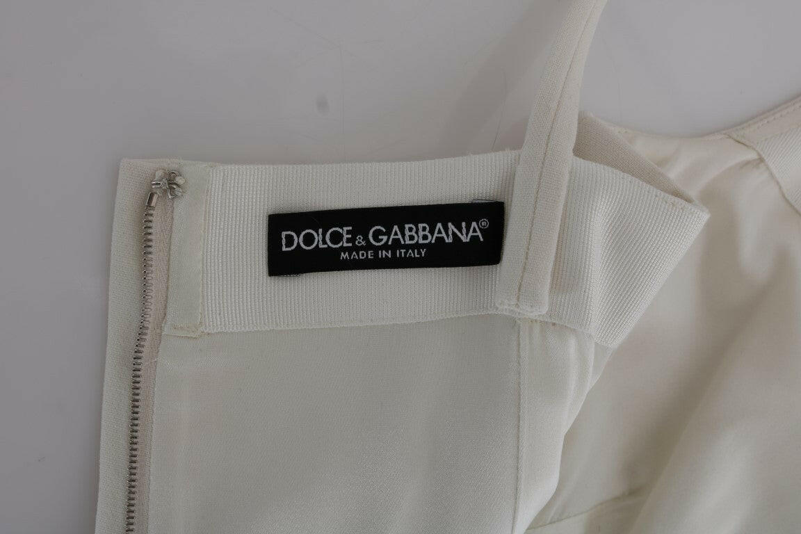 Robe droite élégante en laine blanche avec broche dorée Dolce &amp; Gabbana