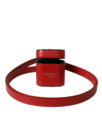 Dolce &amp; Gabbana – Rotes Kalbsleder-Logo-Print-Armband für Herren-Airpods-Hülle