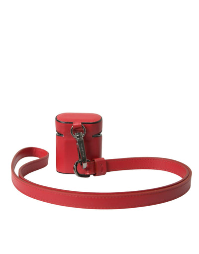 Dolce &amp; Gabbana – Rotes Kalbsleder-Logo-Print-Armband für Herren-Airpods-Hülle