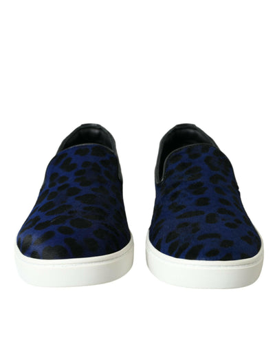 Dolce &amp; Gabbana Blaue Sneakers aus Kalbsleder mit Leopardenmuster