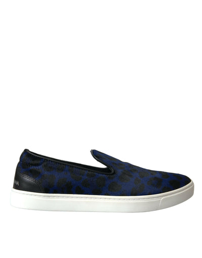 Dolce &amp; Gabbana Blaue Sneakers aus Kalbsleder mit Leopardenmuster
