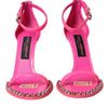 Dolce & Gabbana Pink Leather Crystal Heels Sandals Shoes