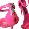 Dolce & Gabbana Pink Leather Crystal Heels Sandals Shoes