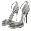 Dolce &amp; Gabbana Silber KEIRA Leder Heels Sandalen Schuhe