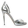 Dolce &amp; Gabbana Silber KEIRA Leder Heels Sandalen Schuhe