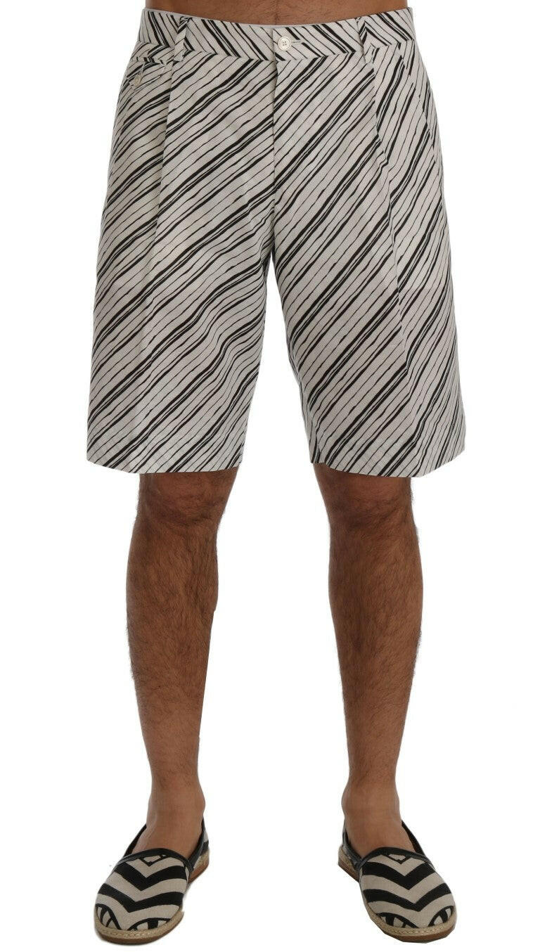 Dolce & Gabbana White Black Striped Casual Shorts