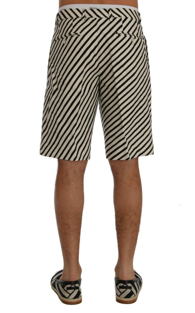 Dolce & Gabbana White Black Striped Hemp Casual Shorts