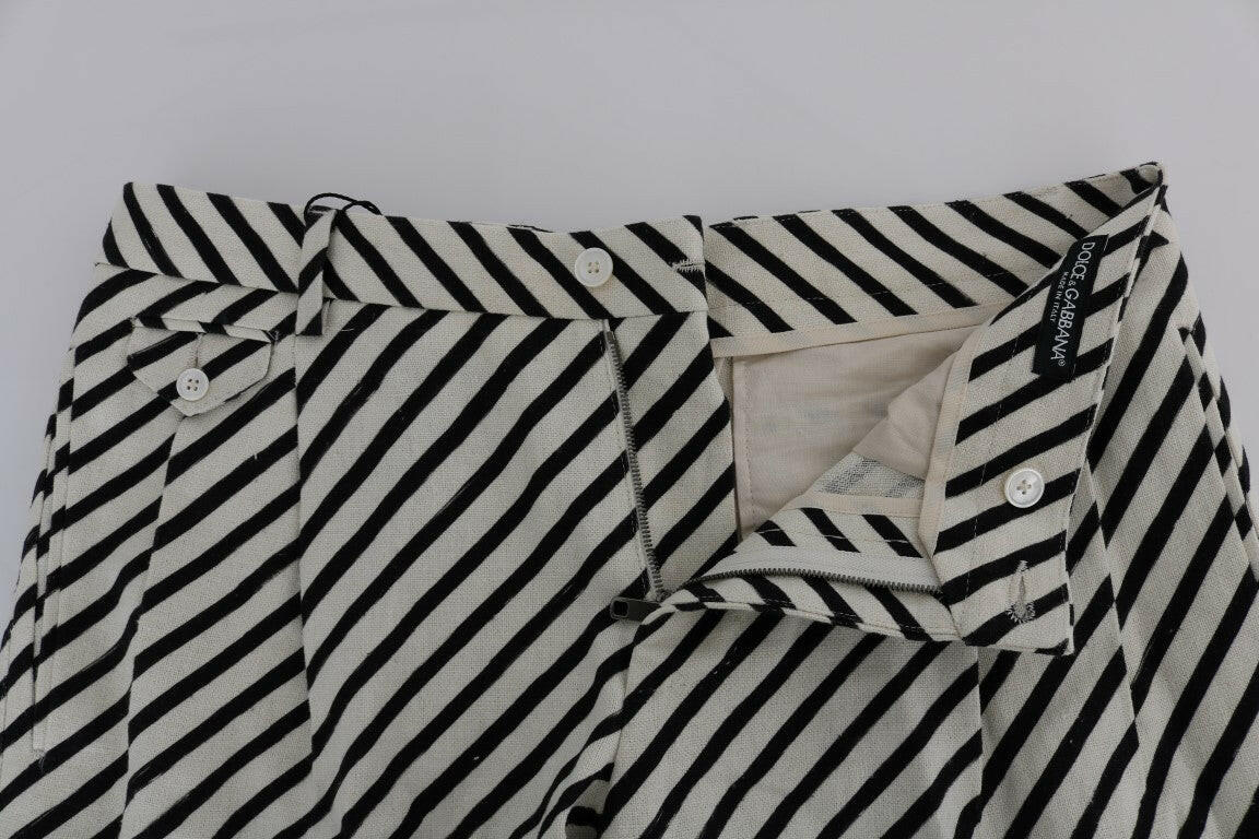 Dolce & Gabbana White Black Striped Hemp Casual Shorts