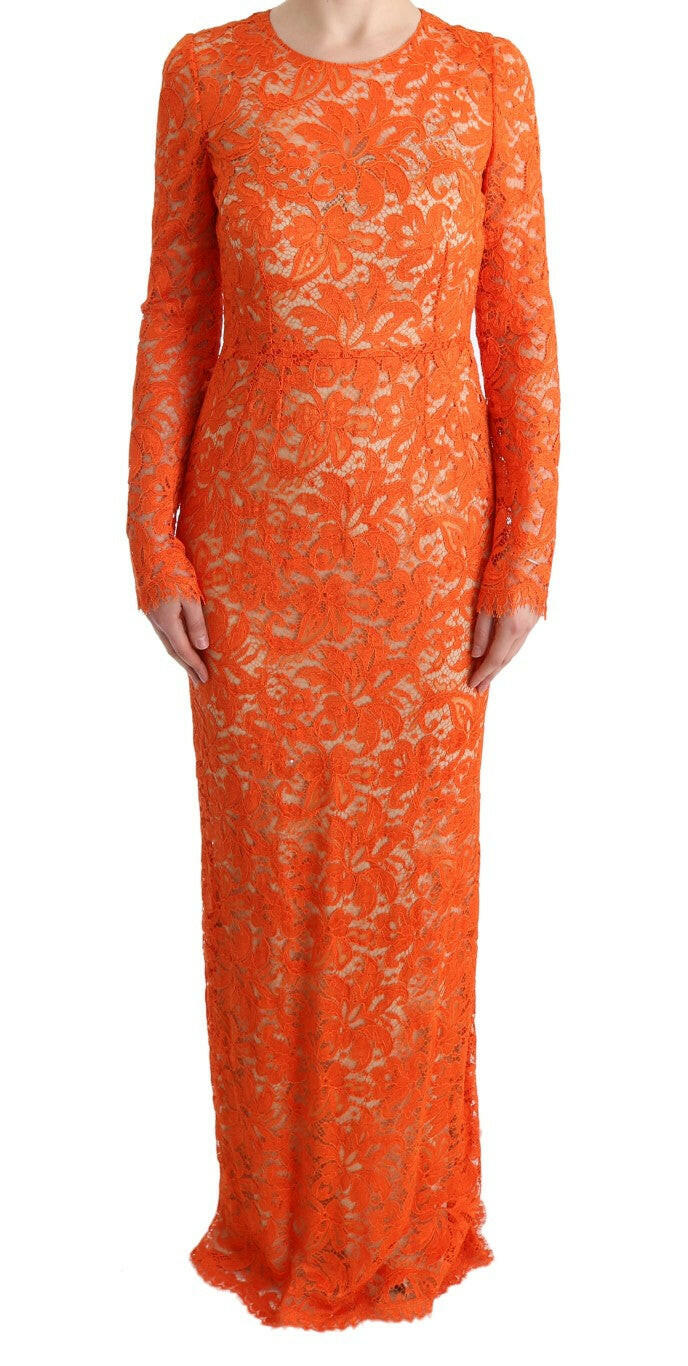 Dolce &amp; Gabbana – Langes Etuikleid „Ricamo“ mit Blumenmuster in Orange