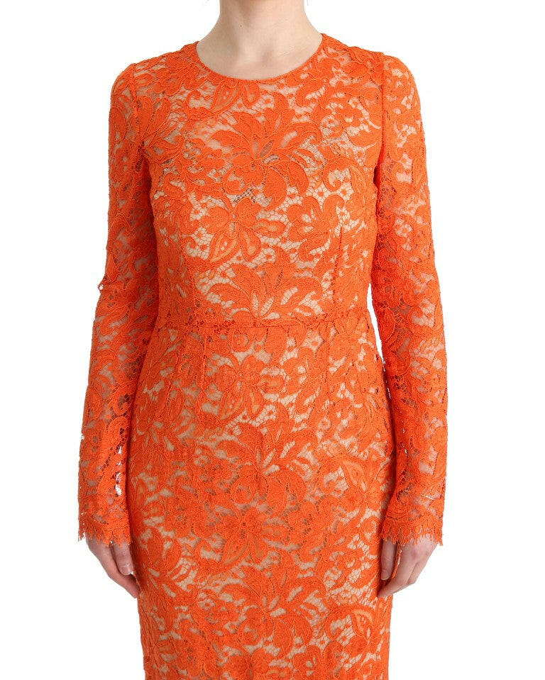 Dolce &amp; Gabbana – Langes Etuikleid „Ricamo“ mit Blumenmuster in Orange