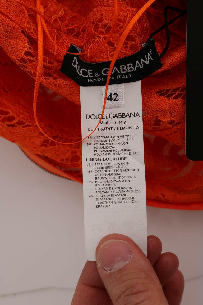 Dolce &amp; Gabbana – Langes Etuikleid „Ricamo“ mit Blumenmuster in Orange