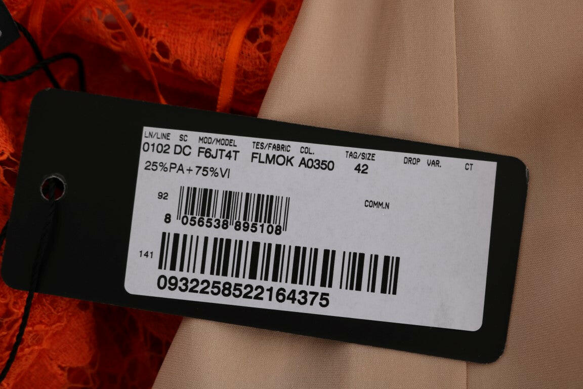 Dolce &amp; Gabbana – Langes Etuikleid „Ricamo“ mit Blumenmuster in Orange