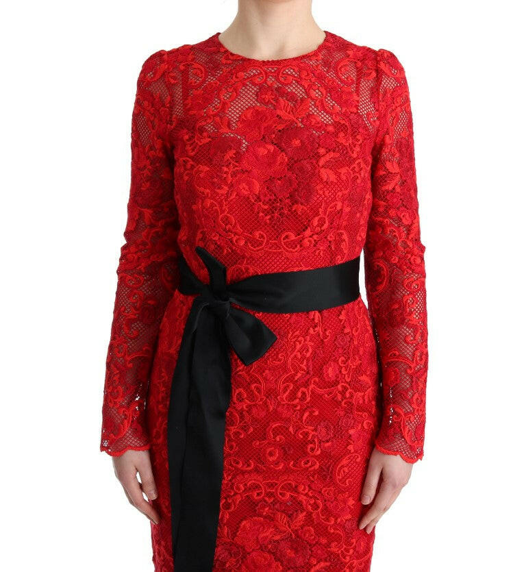 Dolce &amp; Gabbana - Robe fourreau rouge élégante avec ceinture en soie