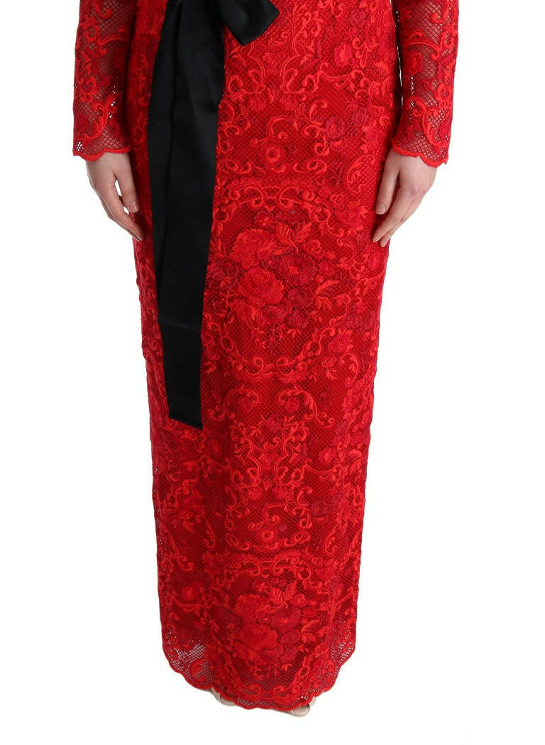 Dolce &amp; Gabbana - Robe fourreau rouge élégante avec ceinture en soie