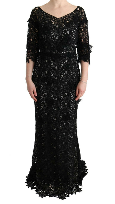 Dolce &amp; Gabbana - Robe longue noire élégante avec appliques florales