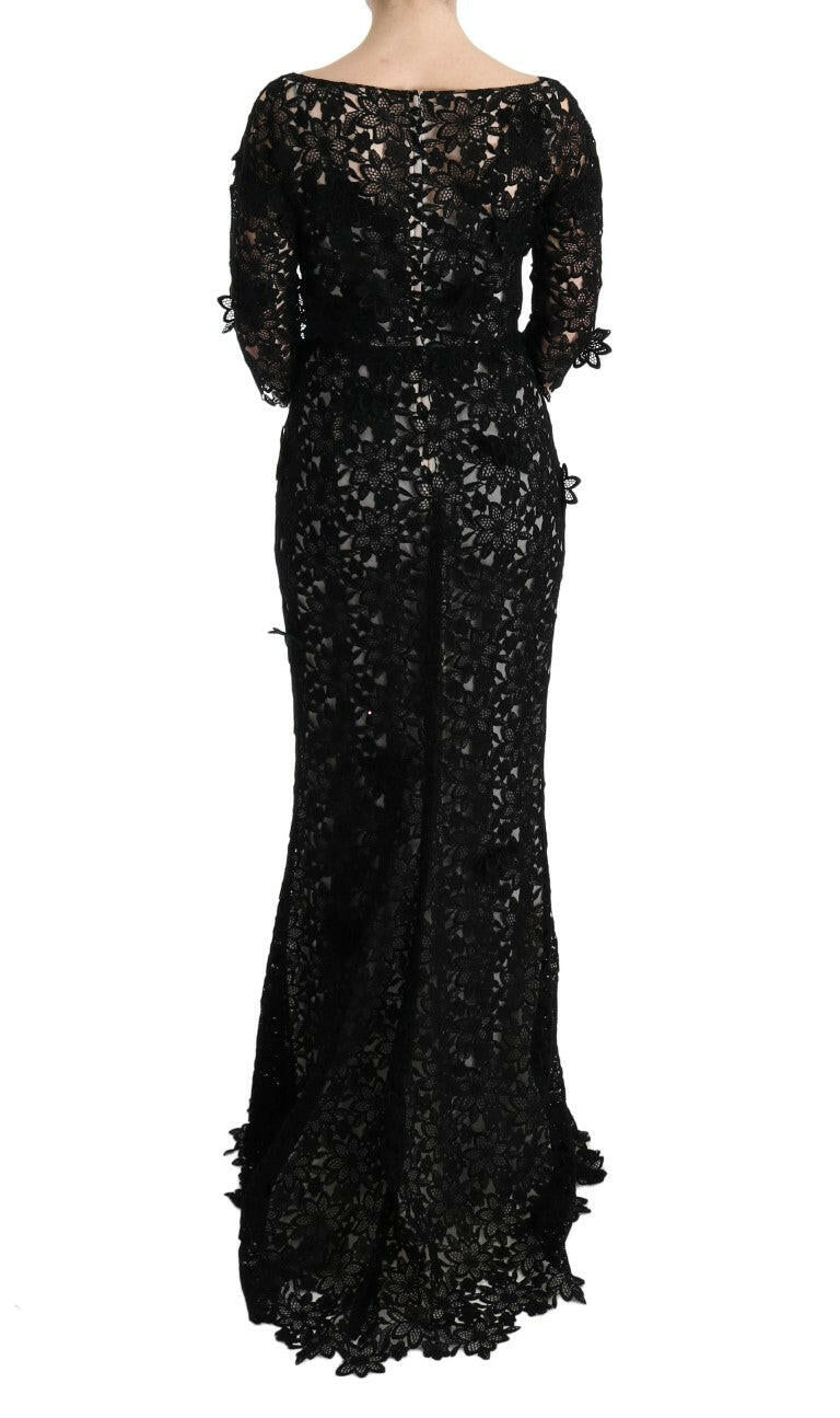 Dolce &amp; Gabbana - Robe longue noire élégante avec appliques florales
