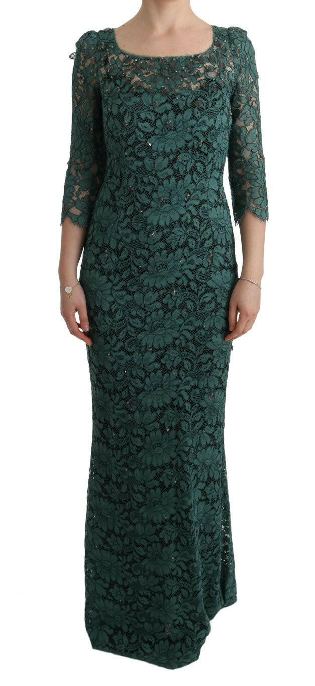 Dolce &amp; Gabbana - Élégante robe fourreau verte ornée de cristaux