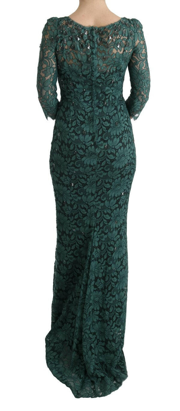 Dolce &amp; Gabbana - Élégante robe fourreau verte ornée de cristaux