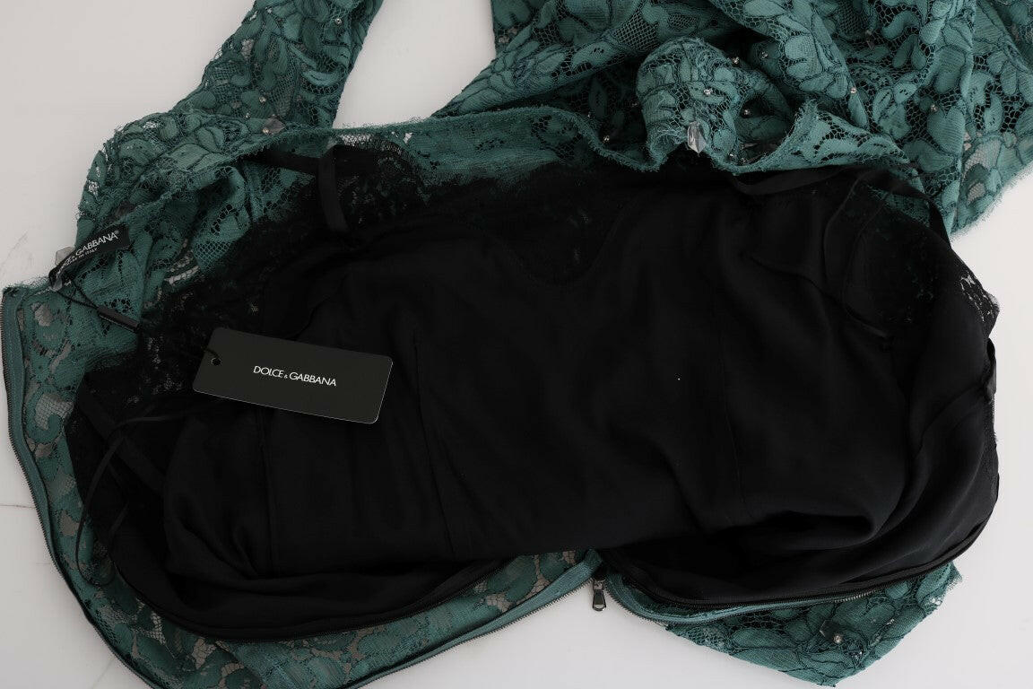 Dolce &amp; Gabbana - Élégante robe fourreau verte ornée de cristaux