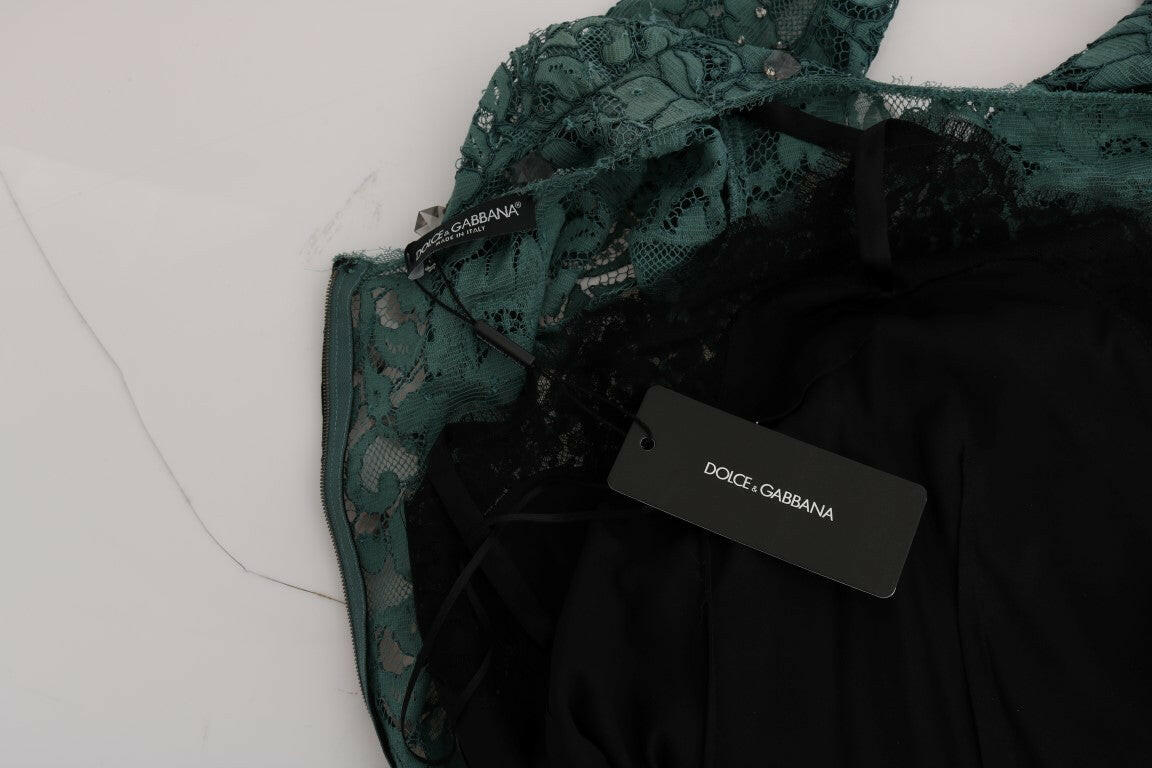 Dolce &amp; Gabbana - Élégante robe fourreau verte ornée de cristaux