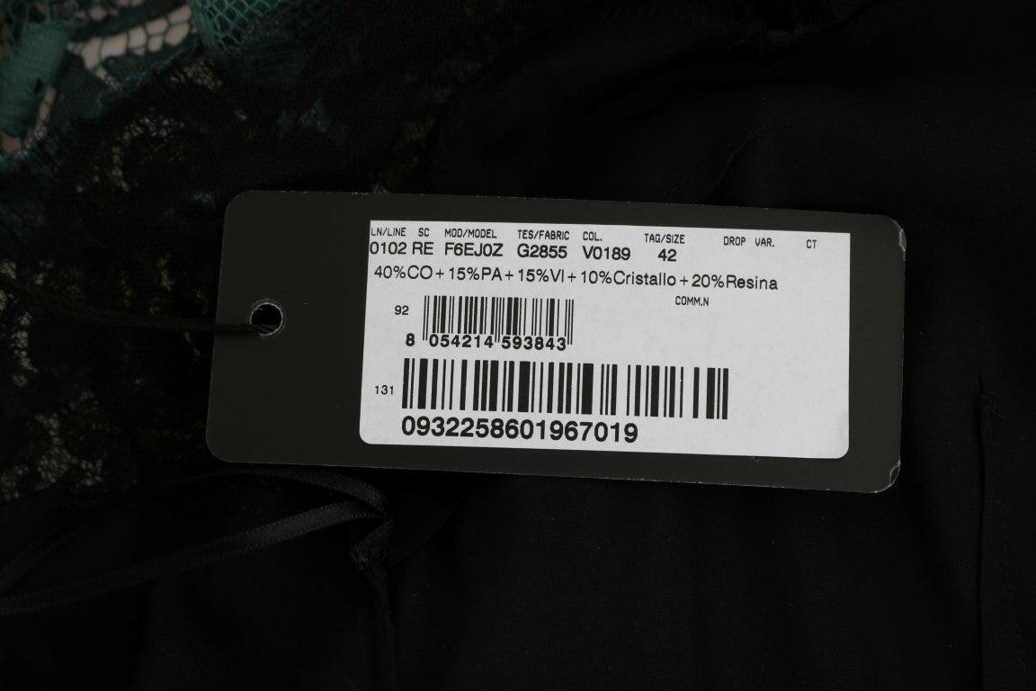 Dolce &amp; Gabbana - Élégante robe fourreau verte ornée de cristaux