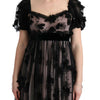 Dolce & Gabbana Black Pink Silk Applique Shift Dress