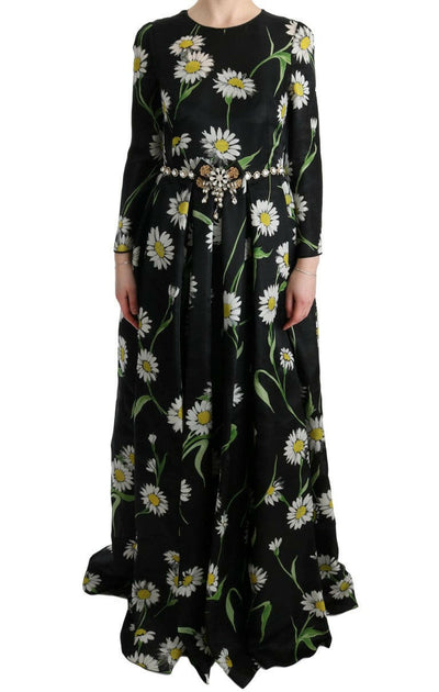 Robe longue élégante Dolce &amp; Gabbana à imprimé tournesol et cristaux