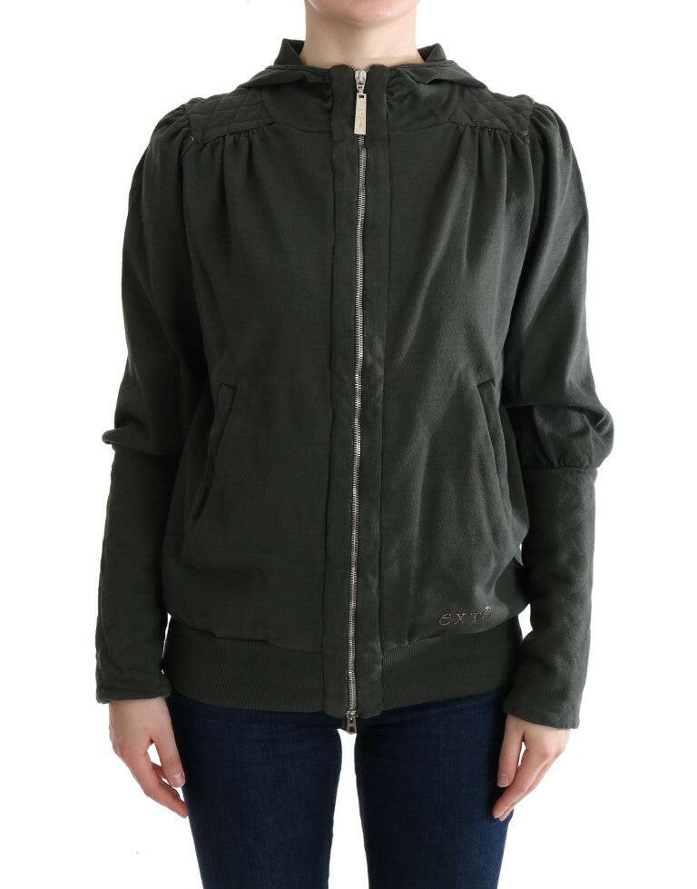Exte Gray Top Hooded Cotton Zipper Sweater