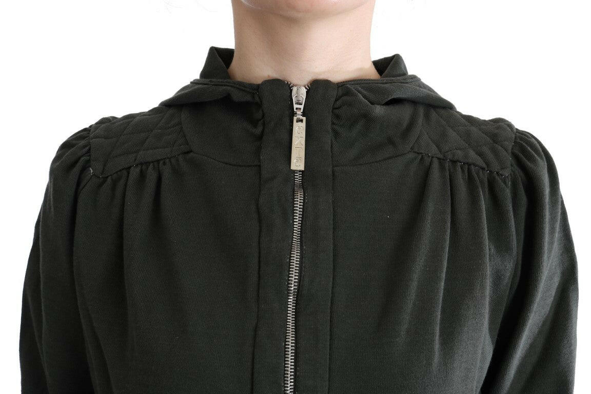 Exte Gray Top Hooded Cotton Zipper Sweater