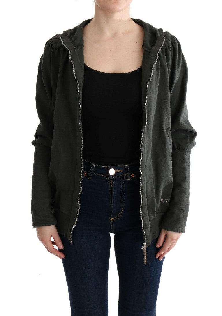 Exte Gray Top Hooded Cotton Zipper Sweater