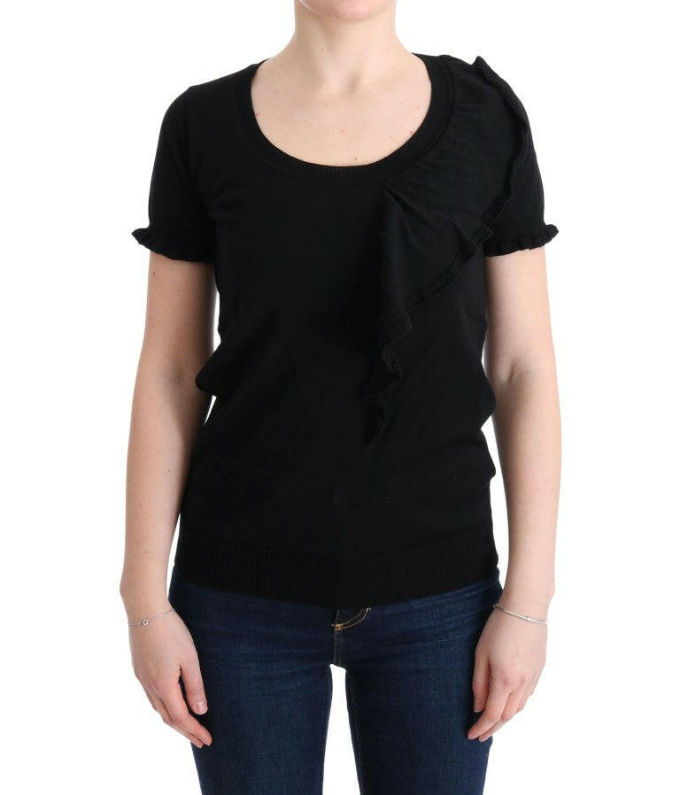 MARGHI LO‘ Schwarzes T-Shirt aus 100 % Lana-Wolle