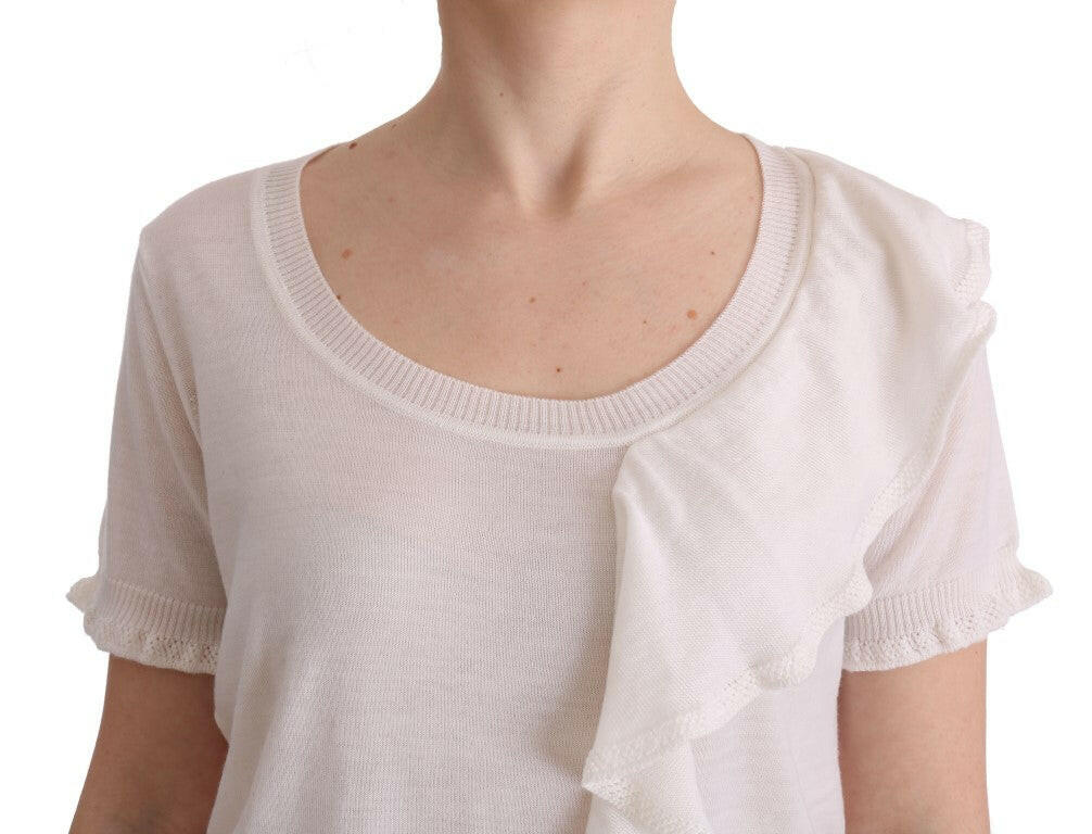 MARGHI LO' White 100% Lana Wool Top Blouse T-shirt