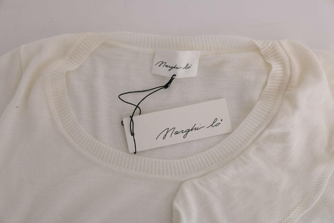 MARGHI LO' White 100% Lana Wool Top Blouse T-shirt
