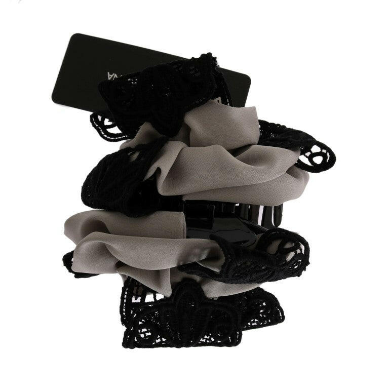 Dolce &amp; Gabbana Haarklammer aus grauer Seide und schwarzer Spitze