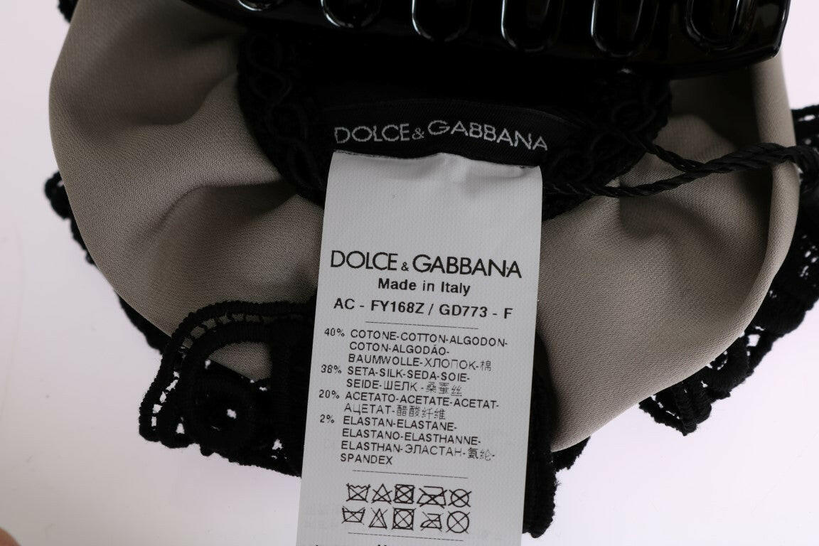 Dolce &amp; Gabbana Haarklammer aus grauer Seide und schwarzer Spitze